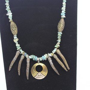 New 22" African Wax cast beaded Statement necklace